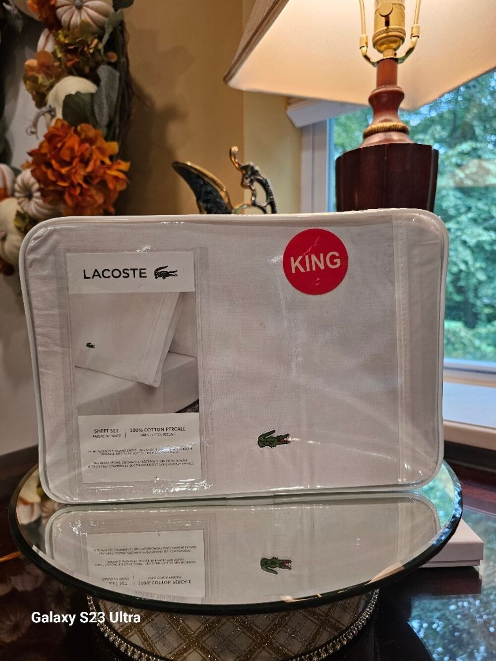 Lacoste 4-Piece King Sheet Set 100% Cotton Percale , White, New
